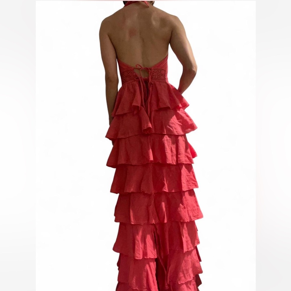 Pink V-Neck Ruffle Dress - Picture 4 of 7